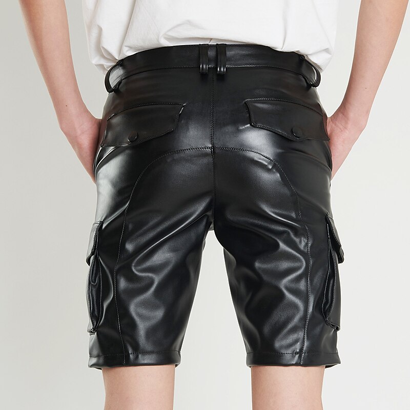 Men's Faux Leather Shorts Cargo Pocket Plain Comfort Breathable Outdoor Daily Going out Fashion Casual Shorts 