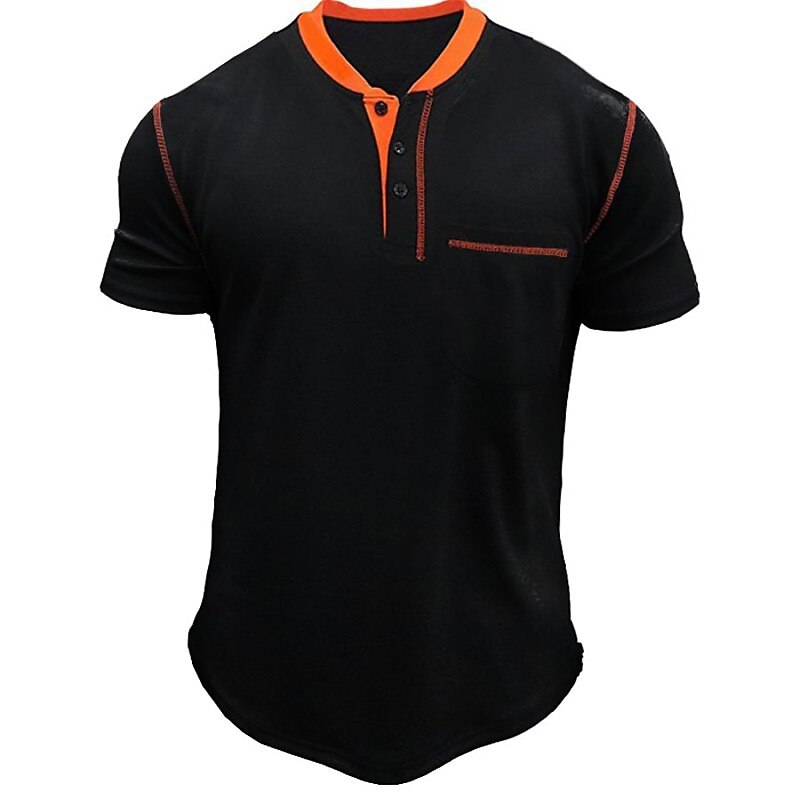 Men's T shirt Tee Henley Shirt Tee Top Color Block Henley Street Vacation Short Sleeves Fashion Designer Basic Top