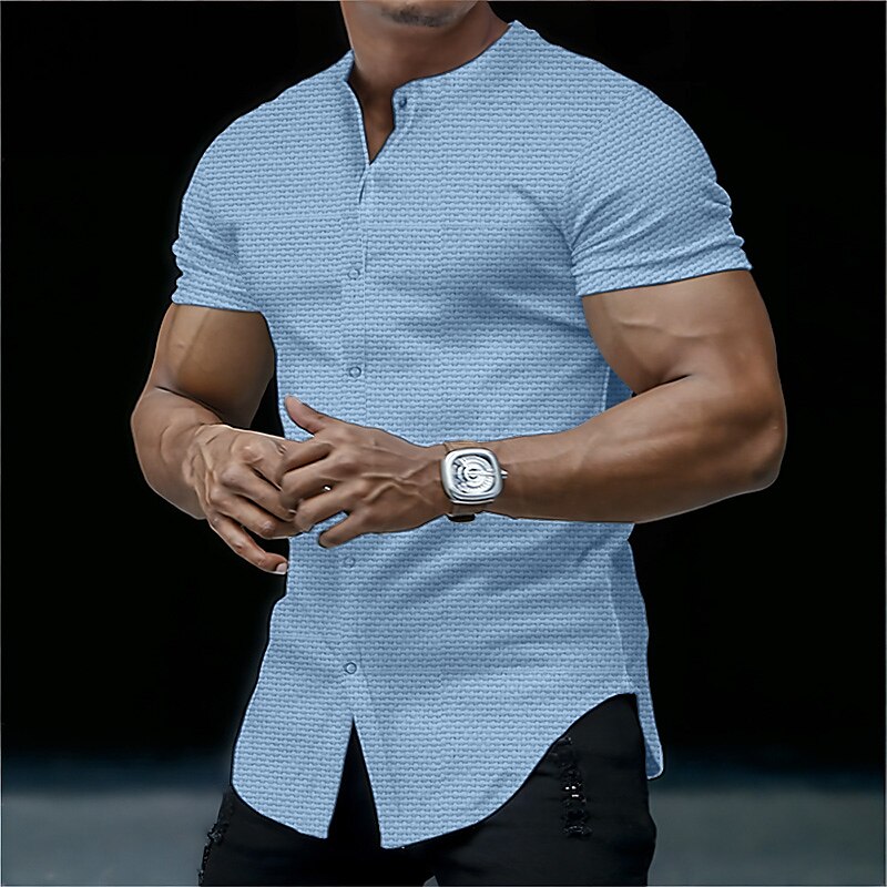 Men's Waffle Outdoor Casual Street Fashion Breathable Comfortable Crew Neck Plain Short Sleeves T Shirt