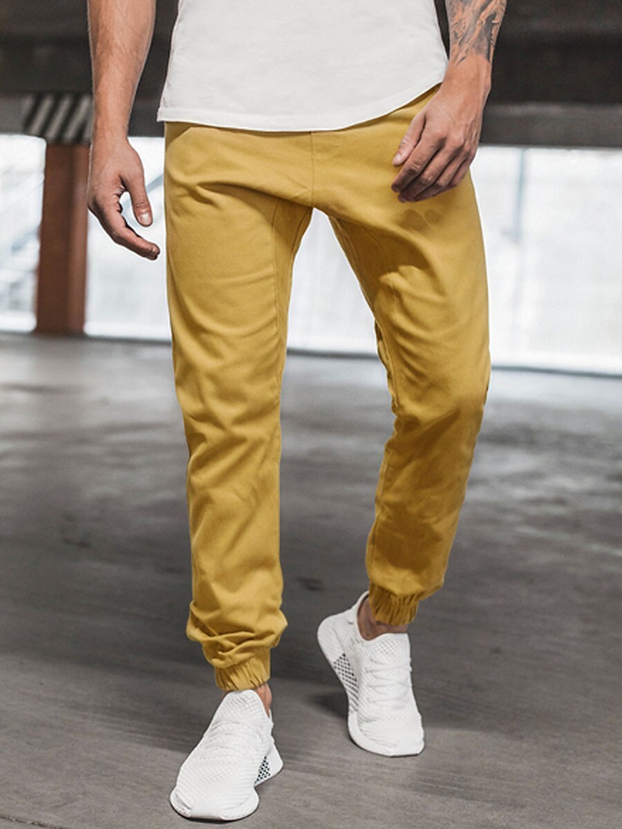 Men's Casual Street Solid Color Pocket Elastic Waist Straight Pants