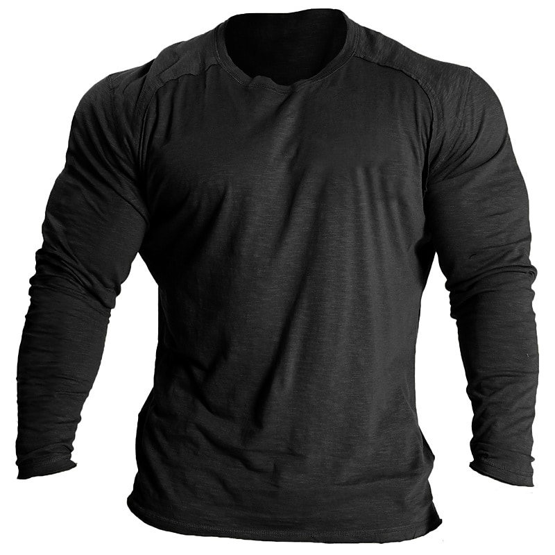 Men's T shirt Tee Solid Colored Crew Neck Casual  Long Sleeve Cool Casual