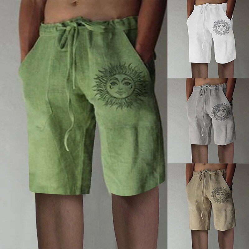 Men's Summer Shorts Elastic Waist Straight Leg Print Sun Graphic Print