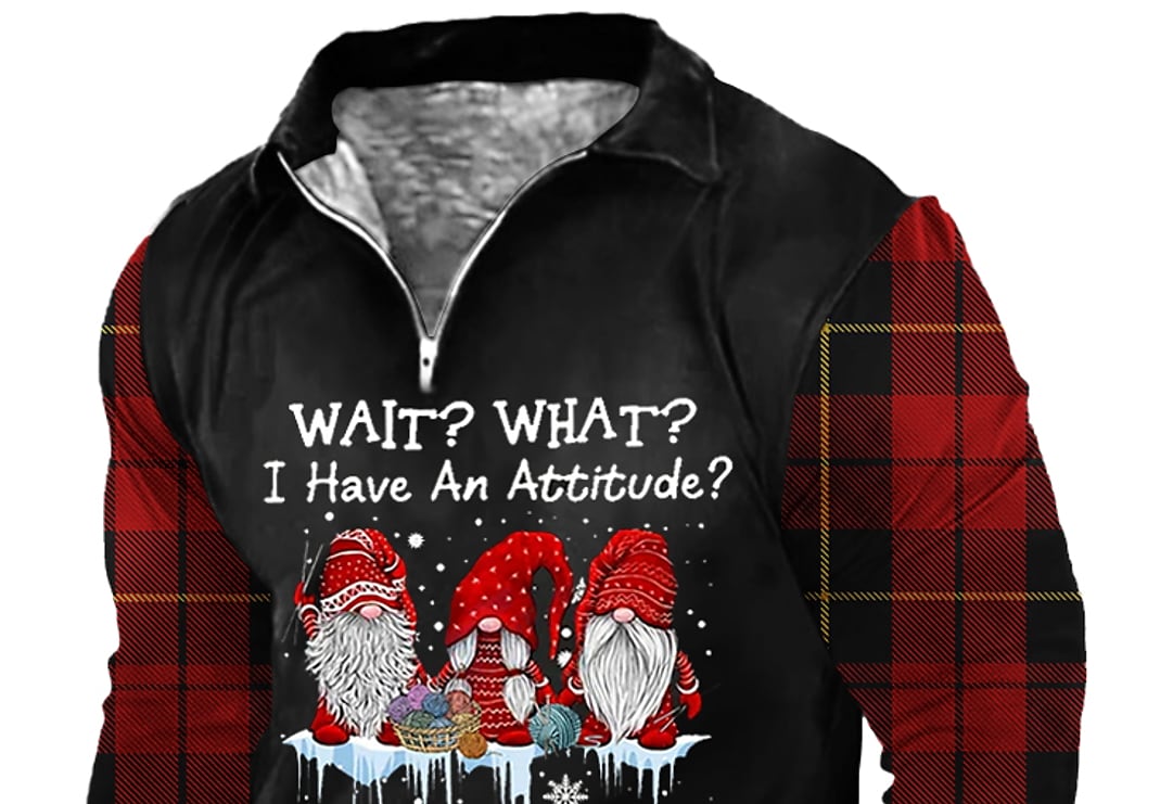 Men's Casual Santa Claus Print Lapel V Neck Long Sleeve Sweatshirt