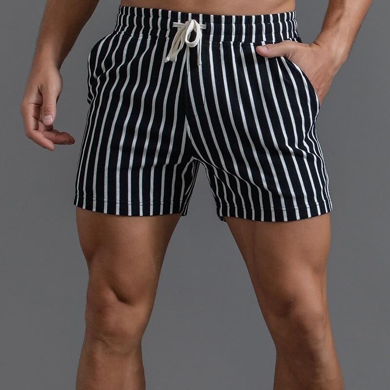 Men's Cotton Sports Shorts Quarter Pants Vertical Stripes Shorts