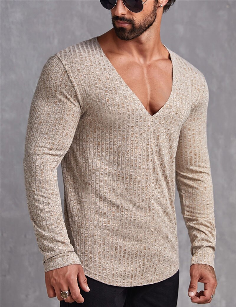 Men's T shirt Tee Tee Top Plain Pit Strip V Neck Street Vacation Clothing Apparel Fashion Designer Basic Top