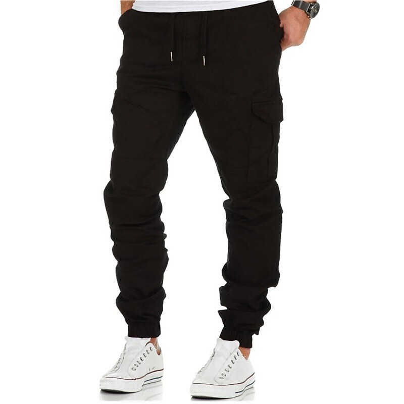 Men's Casual Elastic Waist Solid Color Pocket Straight Sweatpants