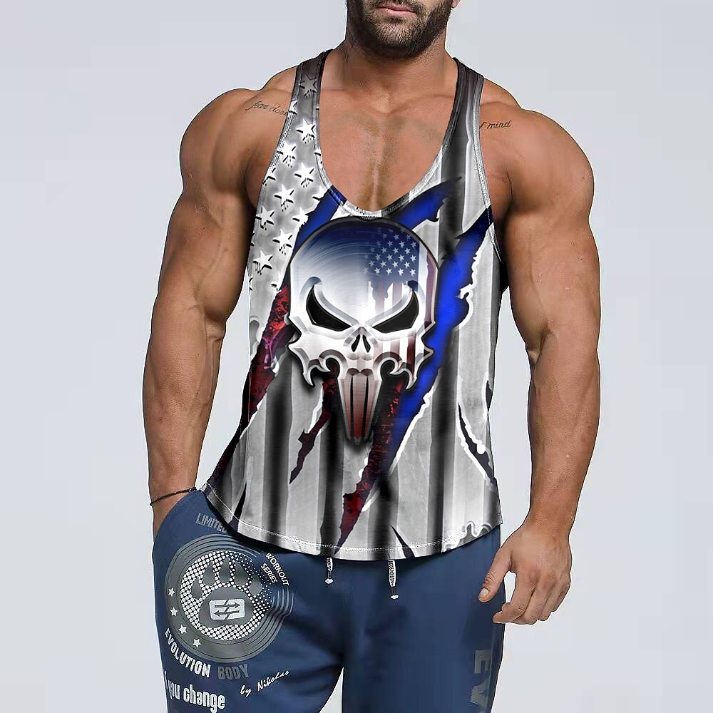 Men's Running Tank Top Patchwork 3D Print Sleeveless Tank Top Soft