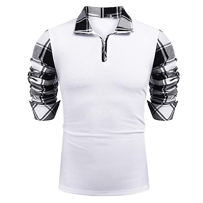 Men's Polo Shirt Golf Shirt Casual Holiday Quarter Zip Short Sleeve Fashion Basic Color Block Quarter Zip Summer Regular Fit Black White Blue Green Dark Grey Dark Blue Polo Shirt