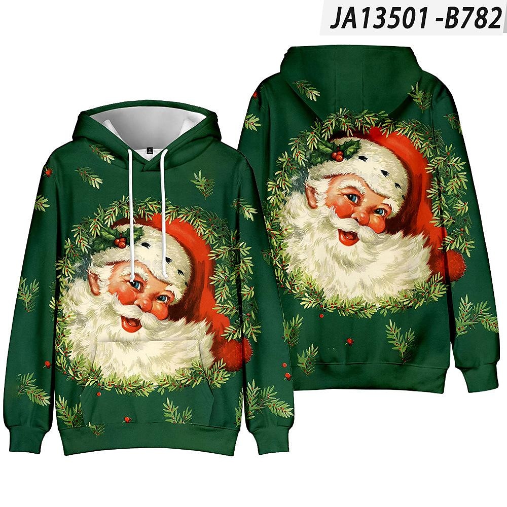 Men and Women's Christmas Print Long Sleeve Hooded Sweatshirt