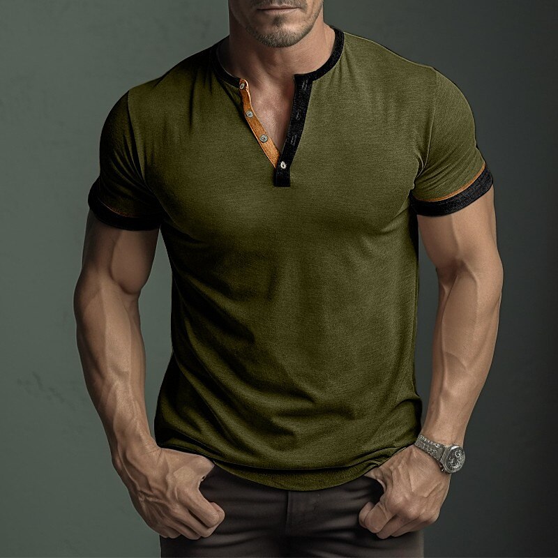 Men's Street Vacation Fashion Vintage Breathable Soft Plain Short Sleeves Henley Shirt