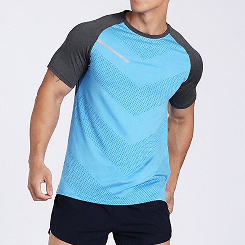 Men's Running Short Sleeve Tee Tshirt Athletic Reflective Breathable Moisture Wicking Gym Workout Running Active Training Sportswear 