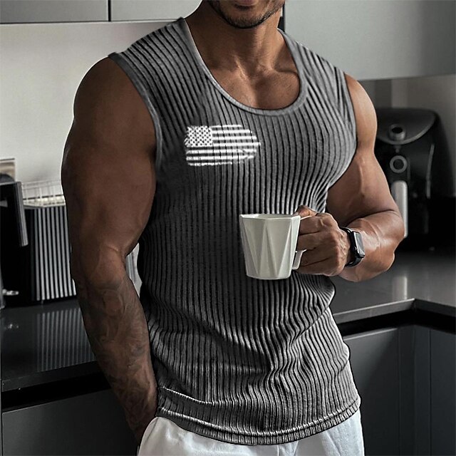 Men's Vest American Flag Crew Neck Outdoor Casual Print Cotton Cool Simple Casual Muscle Top