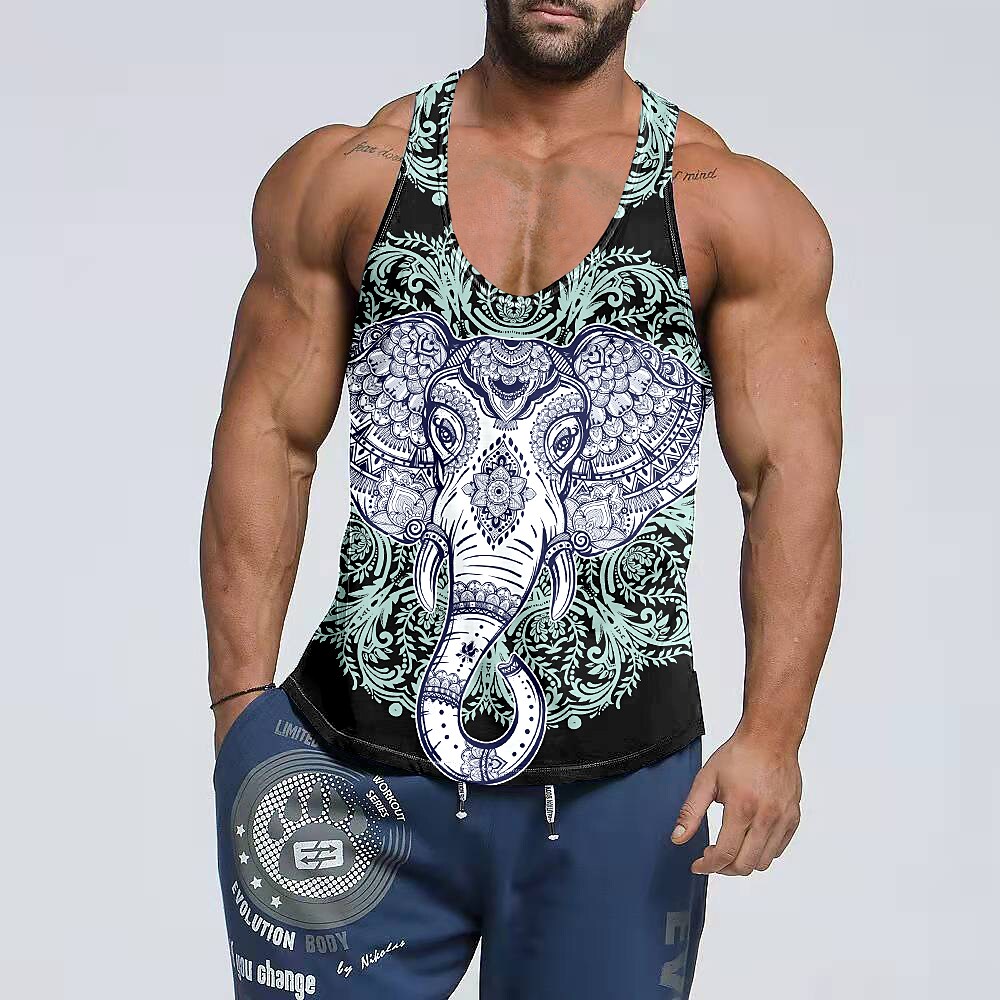 Men's Running Tank Top Patchwork 3D Print Sleeveless Tank Top Soft