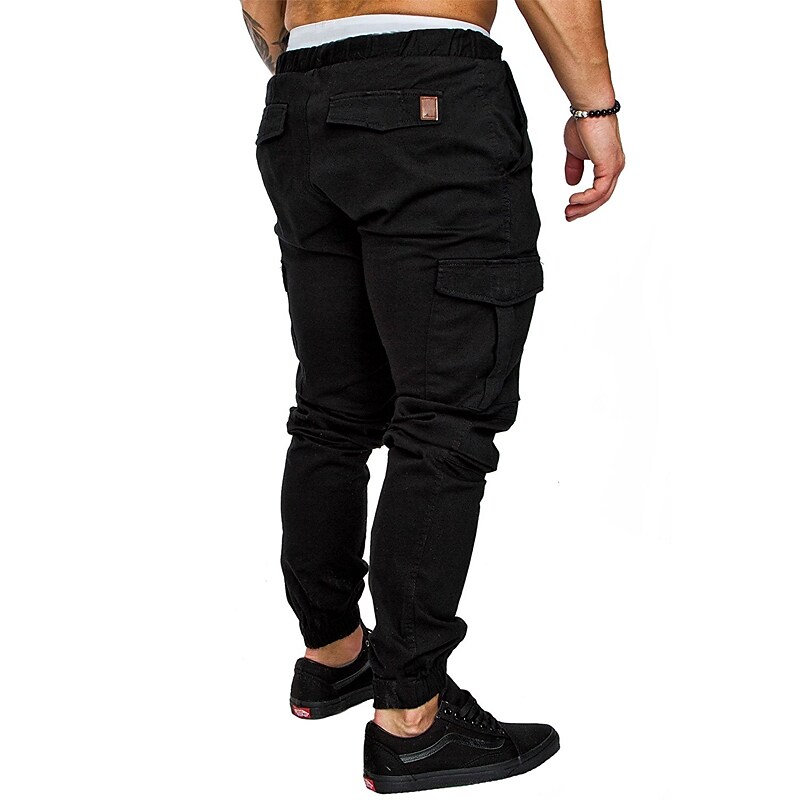 Men's Cotton Solid Color Elastic Waist Full Length Pocket Sweatpants