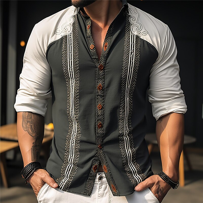Men's Shirt Striped Graphic Prints Geometry Stand Collar Street Short Sleeve Print Casual Comfortable Top