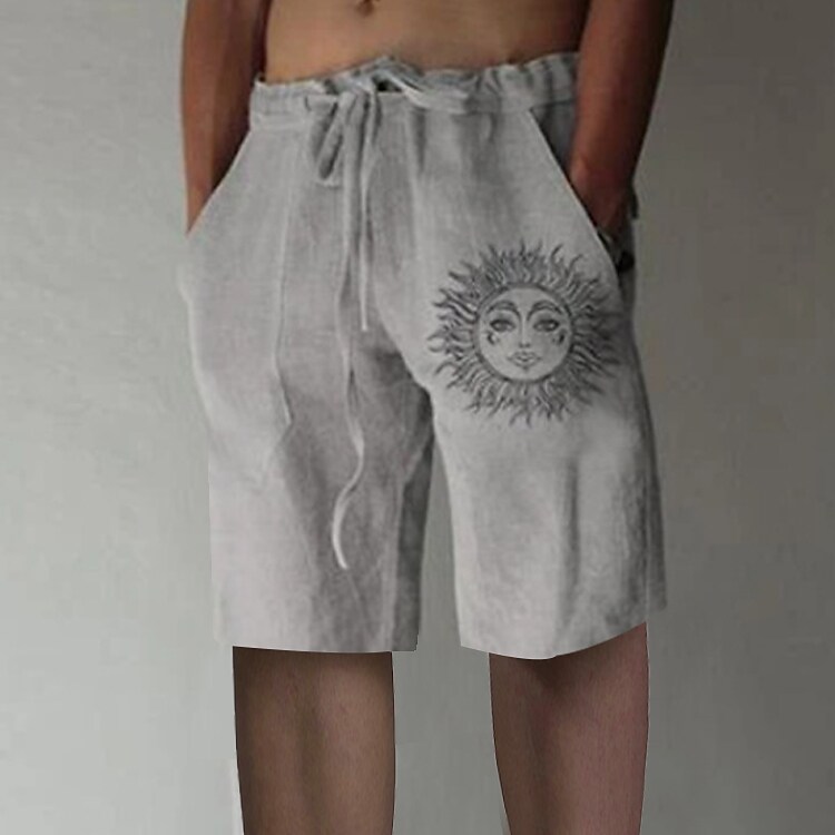 Men's Summer Shorts Elastic Waist Straight Leg Print Sun Graphic Print