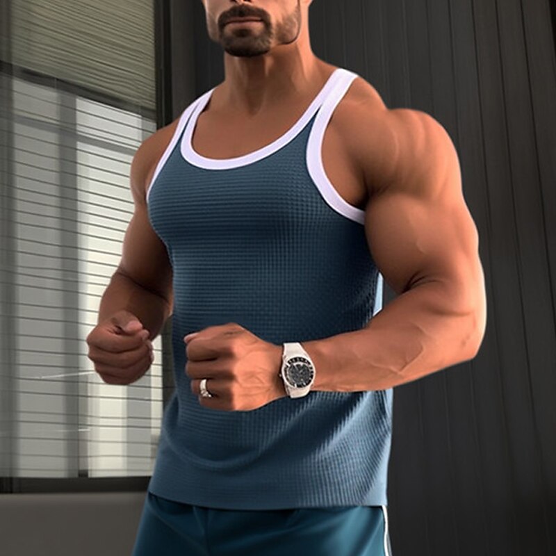 Men's Tank Top Waffle Shirt Vest Top Undershirt Sleeveless Shirt Color Block Crew Neck Outdoor Going out Sleeveless Clothing Apparel Fashion Designer Muscle