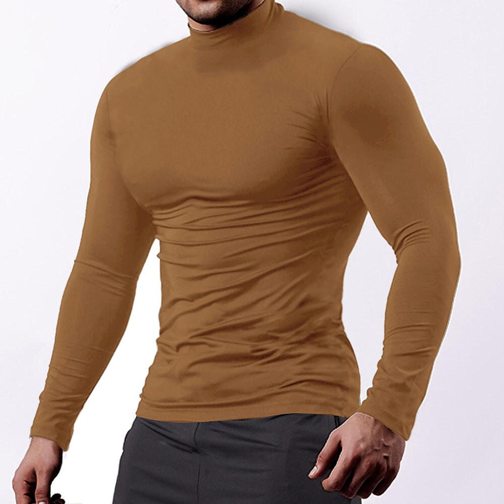 Men's Sport Solid Color Stand Collar Long Sleeve Cotton Shirt