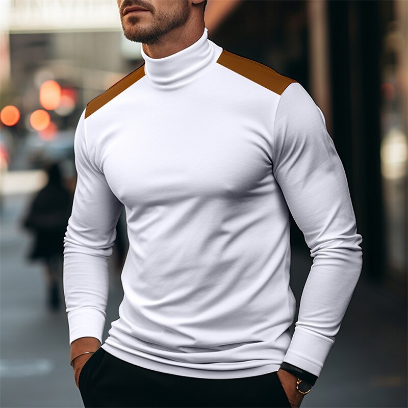 Men's T shirt Tee Tee Top Color Block Standing Collar Street Vacation Long Sleeve Clothing Apparel Fashion Designer Basic Top