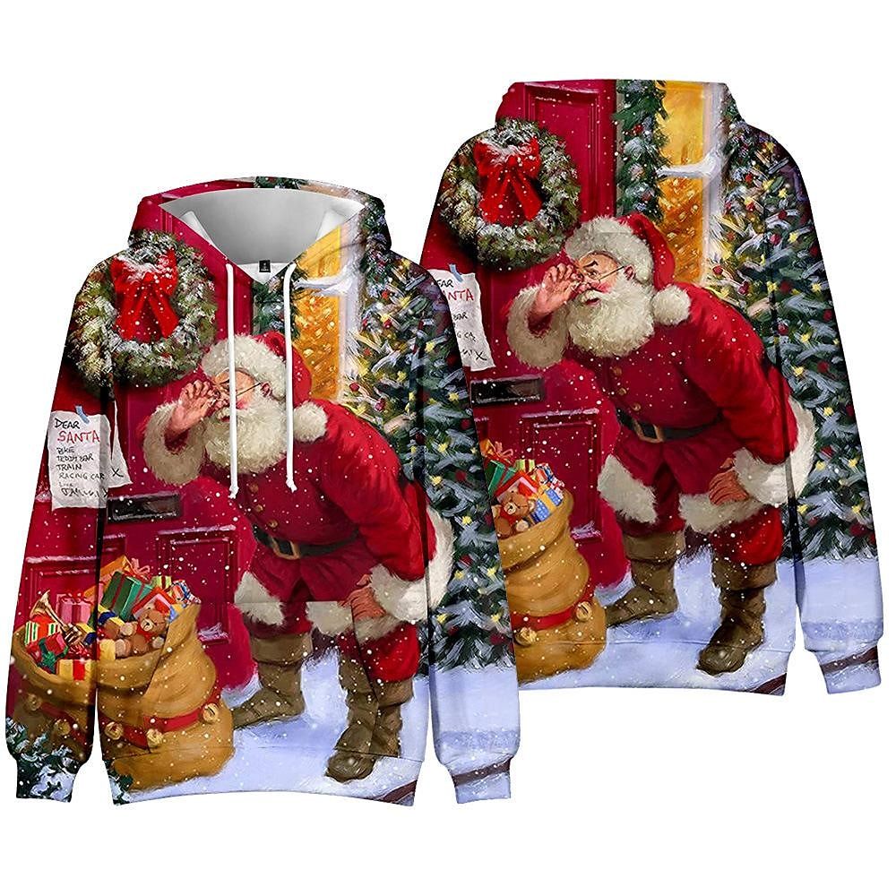 Men and Women's Christmas Print Long Sleeve Hooded Sweatshirt