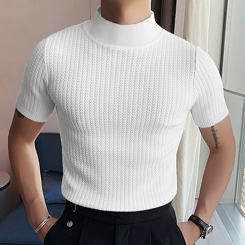Men's T shirt Tee Tee Top Plain Turtleneck Street Vacation Short Sleeves Knitting Clothing Apparel Fashion Designer Basic Top
