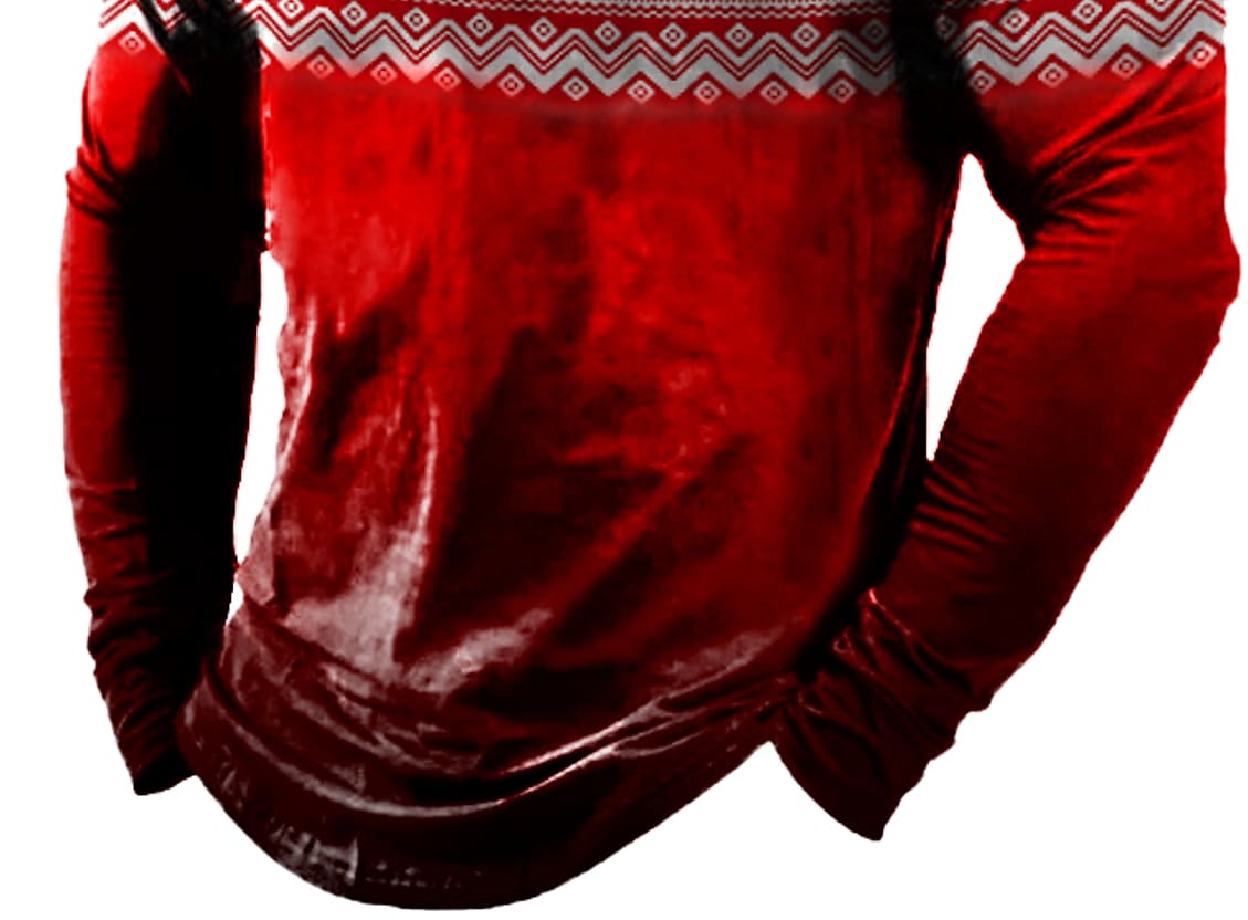 Men's Turndown Red Christmas Print Long Sleeve Zipper Sweatshirt