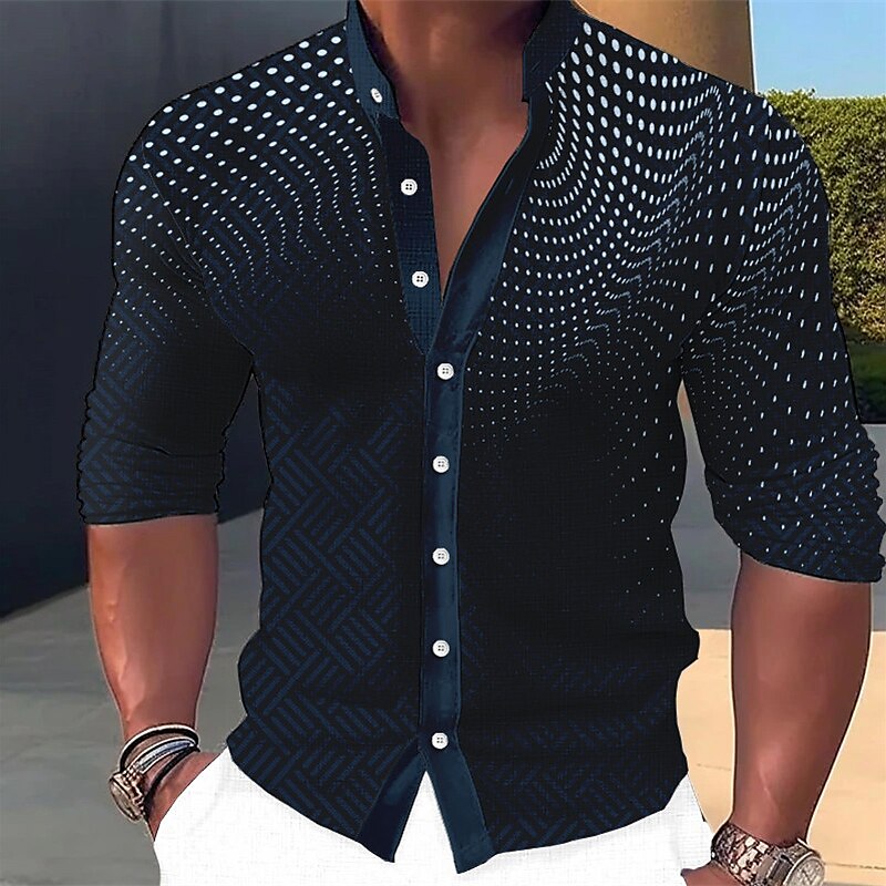 Men's Shirt Linen Shirt Polka Dot Graphic Prints Geometry Stand Collar Outdoor Street Long Sleeve Print Clothing Apparel Linen Fashion Streetwear Designer Casual