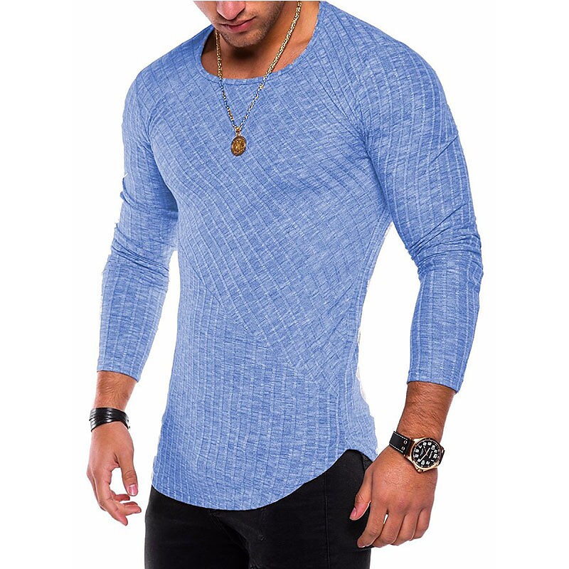 Men's T shirt Tee Striped Crew Neck Casual Sports Long Sleeve Clothing 