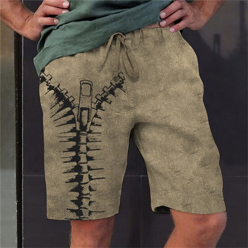 Men's Sweat Shorts Beach Shorts Terry Shorts Drawstring Elastic Waist 3D Print Graphic Breathable Soft Short Daily Holiday Streetwear Cotton Blend Casual Athleisure Green Khaki Micro-elastic