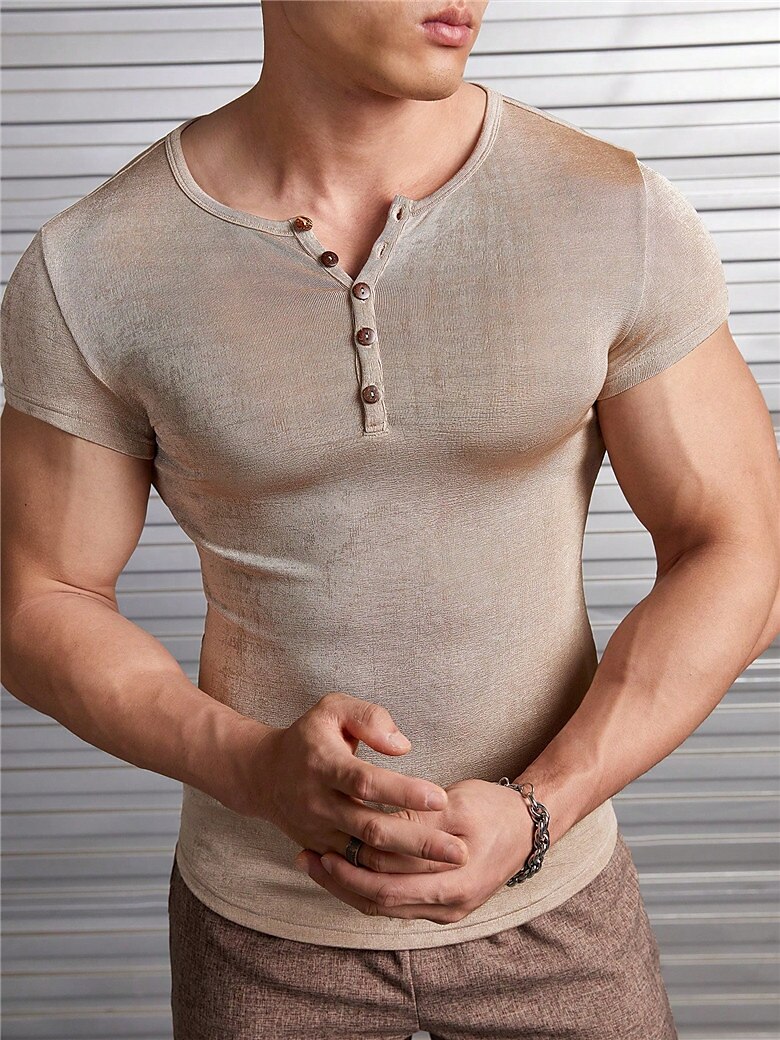 Men's Henley Shirt Tee Top Plain Henley Street Vacation Short Sleeves Clothing Apparel Fashion Designer Basic Top
