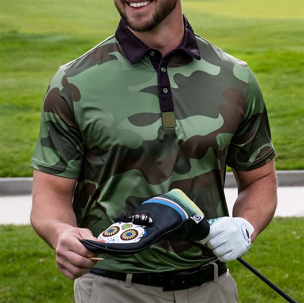 Men's Golf Shirt Golf Breathable Quick Dry Soft Short Sleeve Top  Camo / Camouflage Tennis Golf Badminton Polo Shirt