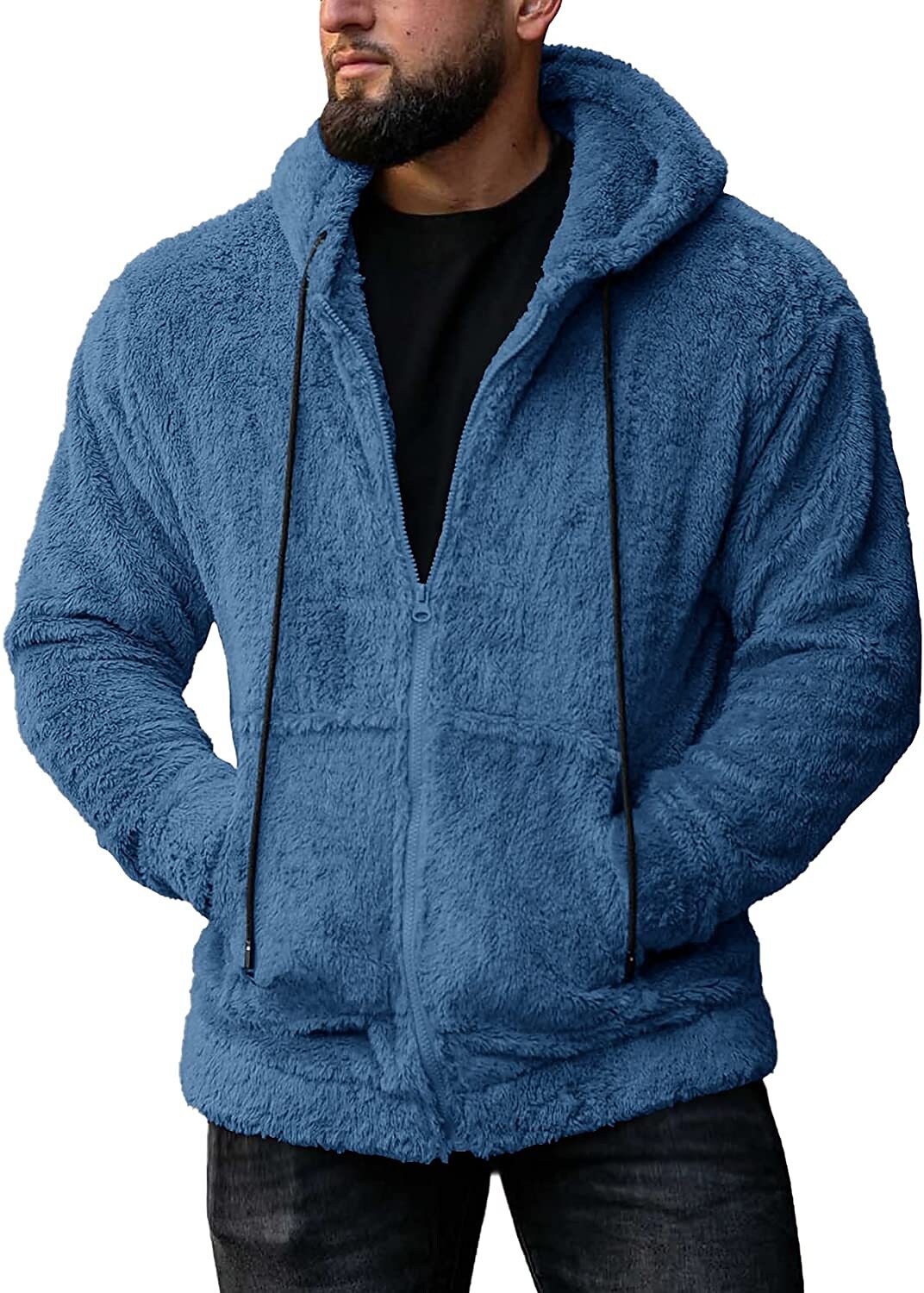 Men's Casual Solid Color Long Sleeve Hooded Pocket Fleece Sweatshirt