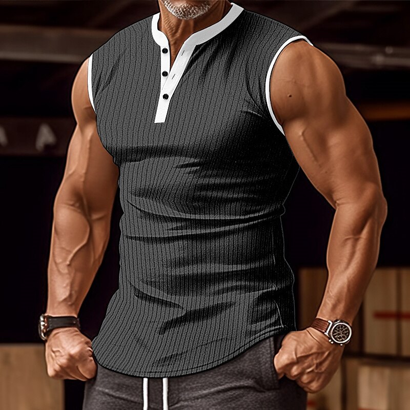 Men's Tank Top Henley Shirt Sleeveless Shirt Color Block Pit Strip Henley Outdoor Going out Sleeveless Muscle Vest Top