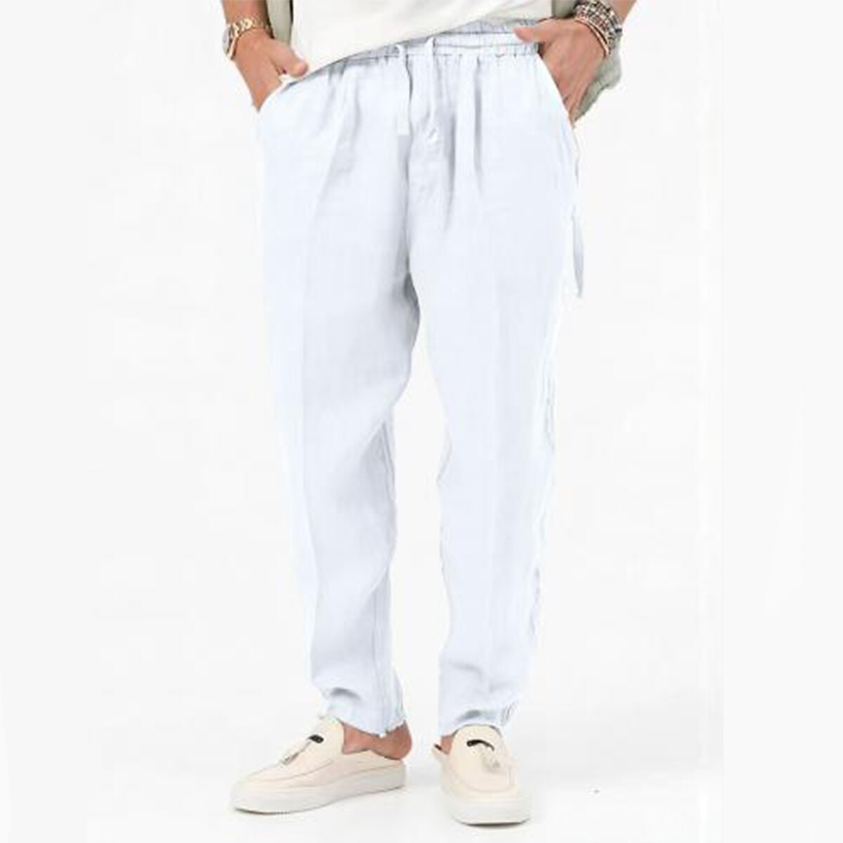 Men's Linen Pants Drawstring Elastic Waist Pleats Plain Comfort Breathable Casual Linen / Cotton Blend Classic Pants 