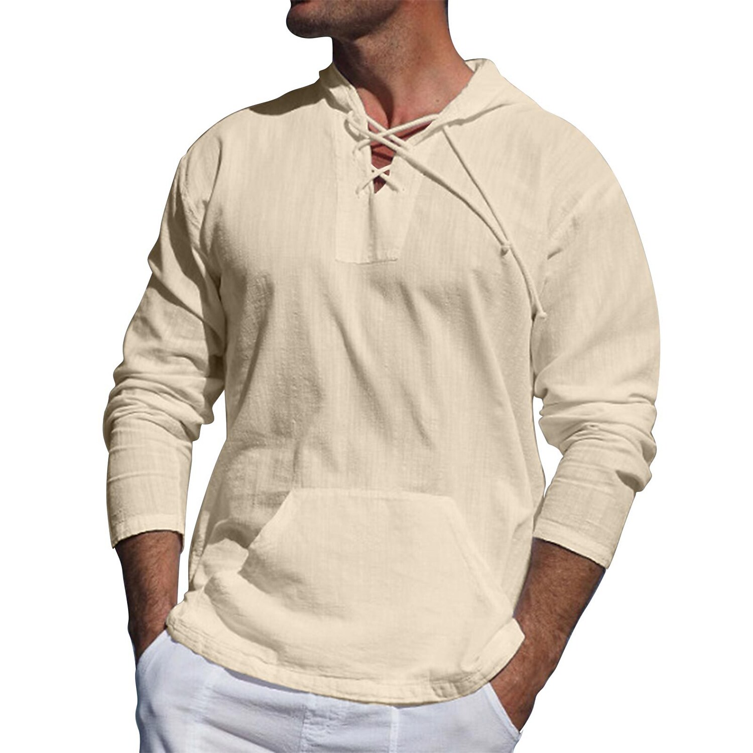 Men's Shirt Solid Color Hooded Street Casual Long Sleeve Tops Fashion Classic Comfortable 