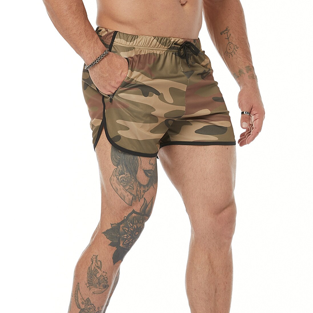 Men's Running Shorts Pocket Drawstring High Waist Bottoms Breathable Q