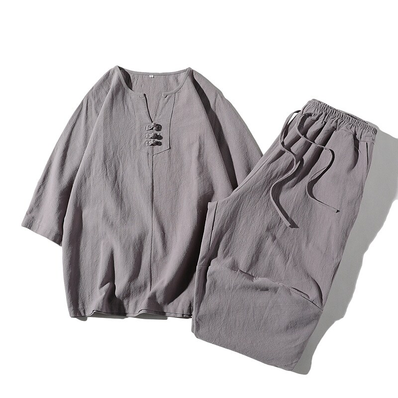 Men's Solid Color Shirt Elastic Waist Pants Casual Tracksuit