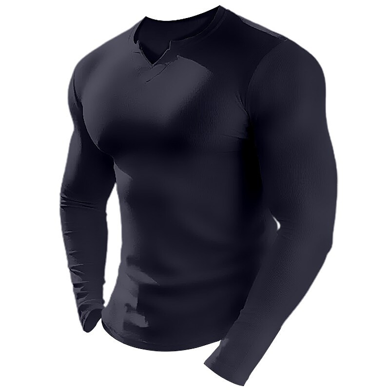 Men's T shirt Plain V Neck Street Vacation Long Sleeve Clothing Apparel Fashion Designer Basic Top