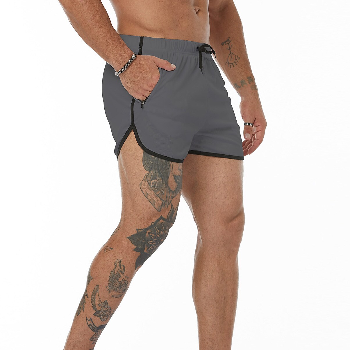 Men's Running Shorts Pocket Drawstring High Waist Bottoms Breathable Q