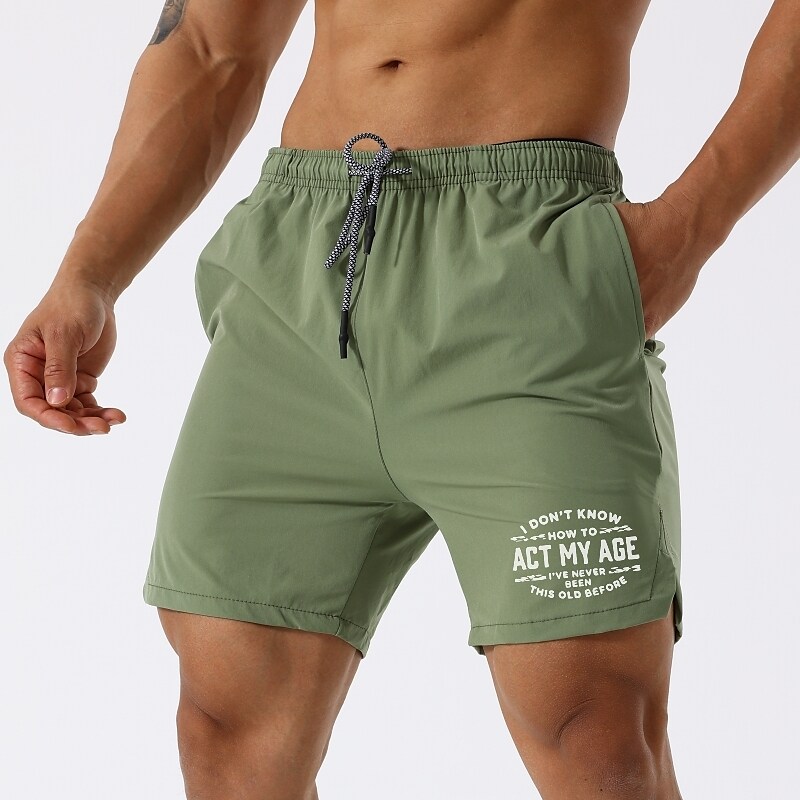 Men's Fitness Outdoor Runing Sport Casual Pocket Drawstring Lightweight Quick Dry Pattern Print Shorts