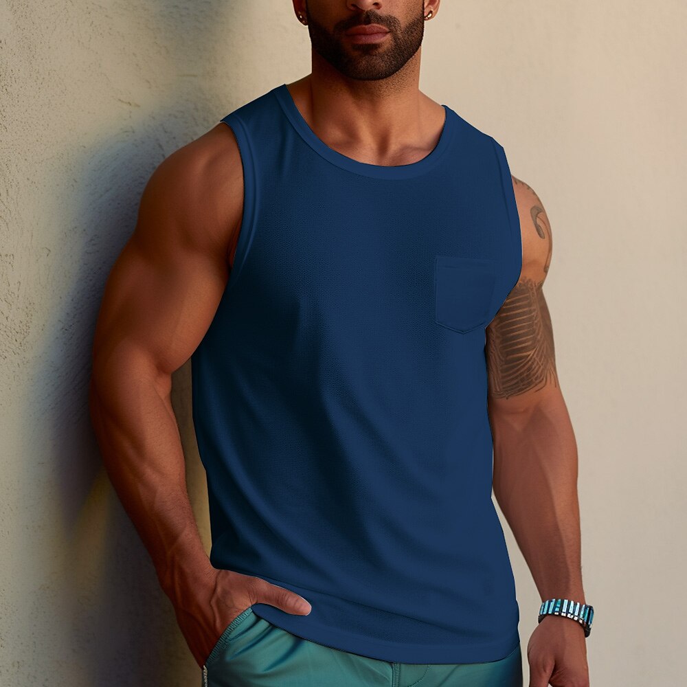 Men's Tank Top  Undershirt Sleeveless Shirt Plain Crewneck Sports & Outdoor Sleeveless Front Pocket Sport Vest Top