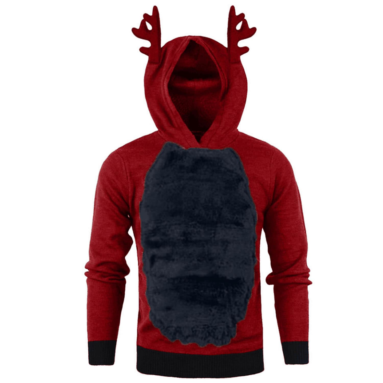 Men's Christmas Antlers Plus Fluff Hooded Color Funny Sweatshirt