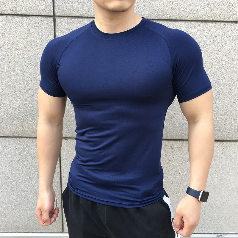 Men's Running Short Sleeve Athletic Breathable Soft Sweat wicking Fitness Running Jogging Solid Colored Sportswear 