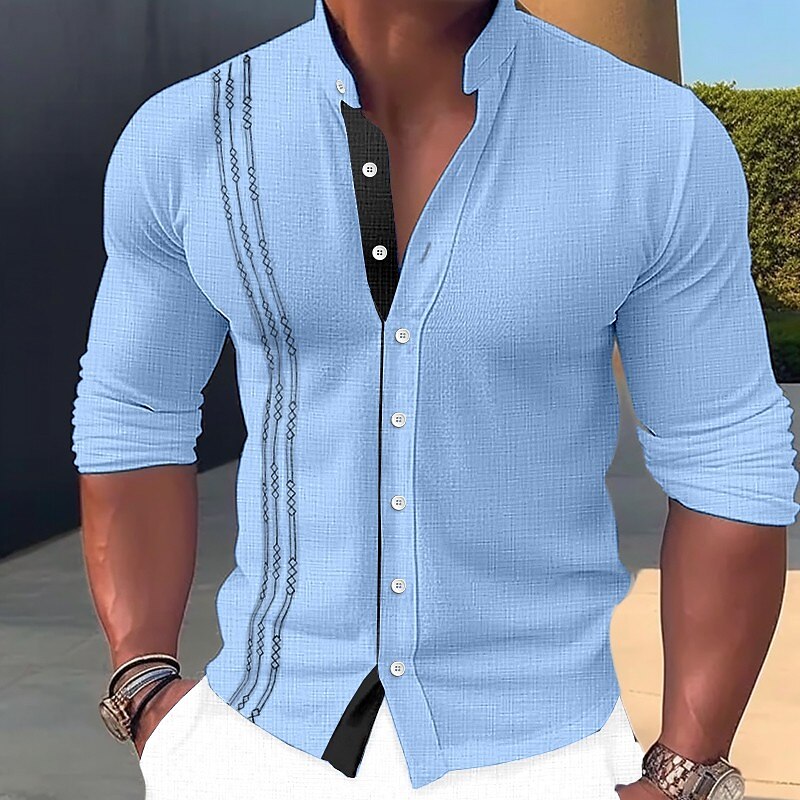 Men's Linen Shirt Button Up Shirt Summer Beach Shirt Black White Pink