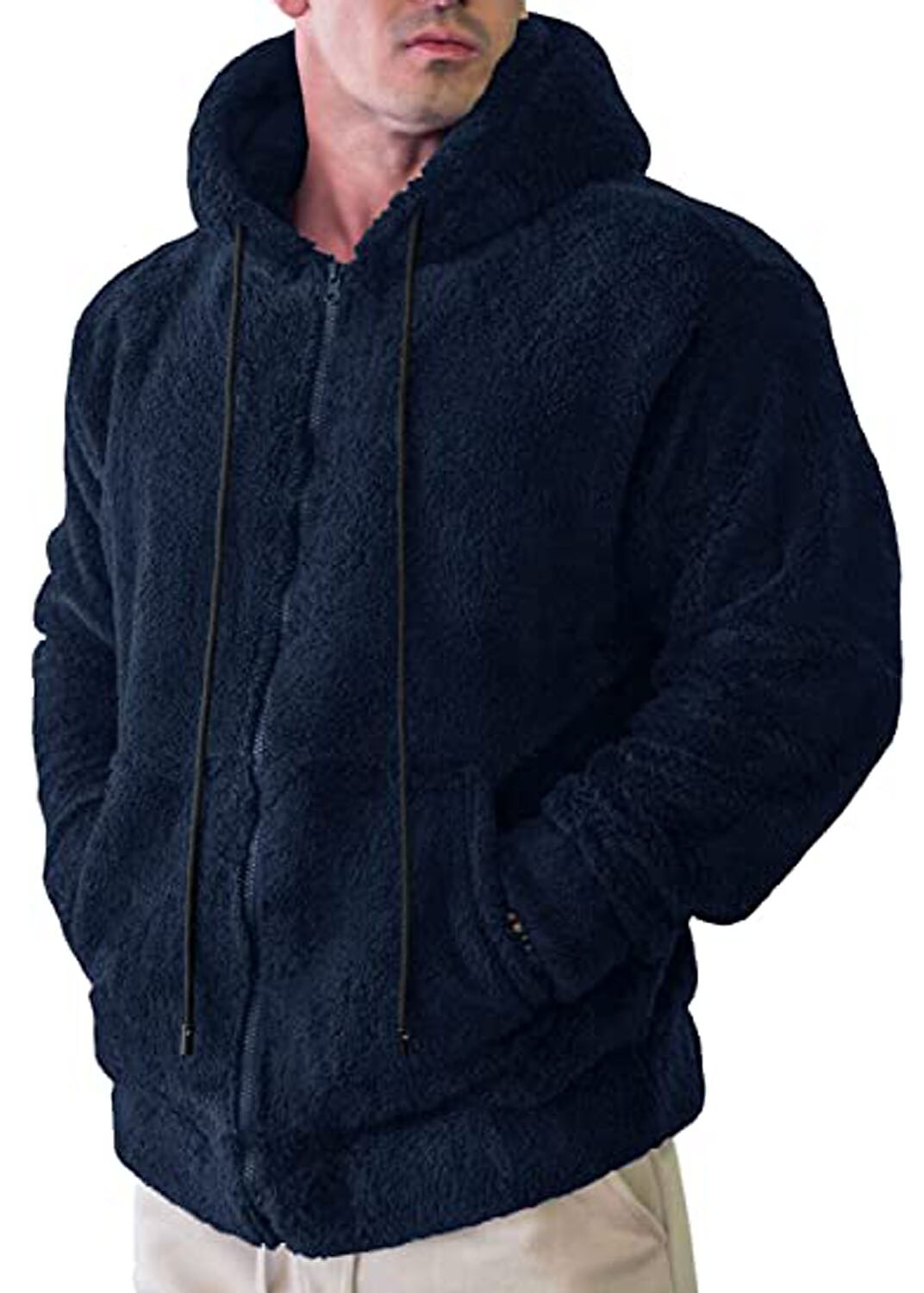 Men's Casual Solid Color Long Sleeve Hooded Pocket Fleece Sweatshirt