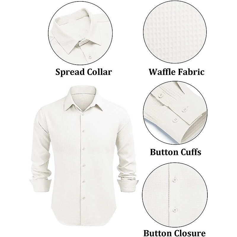 Men's Shirt Button Up Shirt Casual Shirt Summer Shirt Waffle Shirt Black White Blue khaki Long Sleeve Plain Lapel Daily Vacation Clothing Apparel Fashion Casual Comfortable
