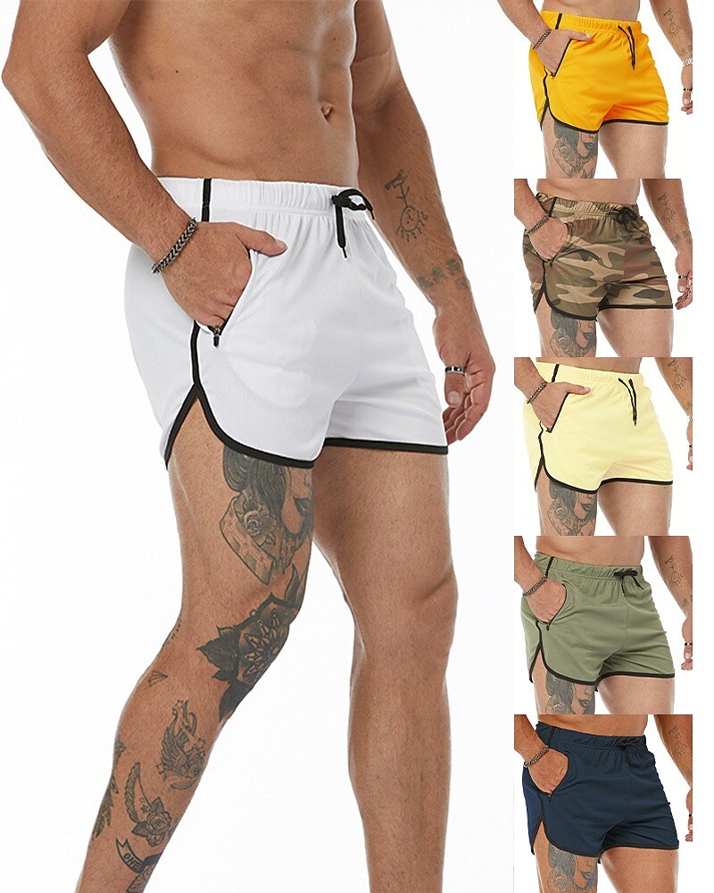 Men's Running Shorts Pocket Drawstring High Waist Bottoms Breathable Q
