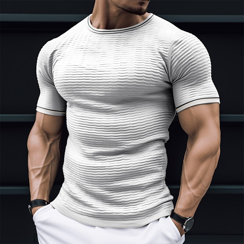 Men's T shirt Tee Plain Crewneck Vacation Going out Short Sleeves Knitted Clothing Apparel Fashion Basic Casual Top