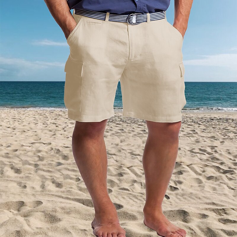 Men's Summer Beach Shorts Multi Pocket Straight Leg Plain Comfort Breathable Short Casual Daily Fashion Shorts