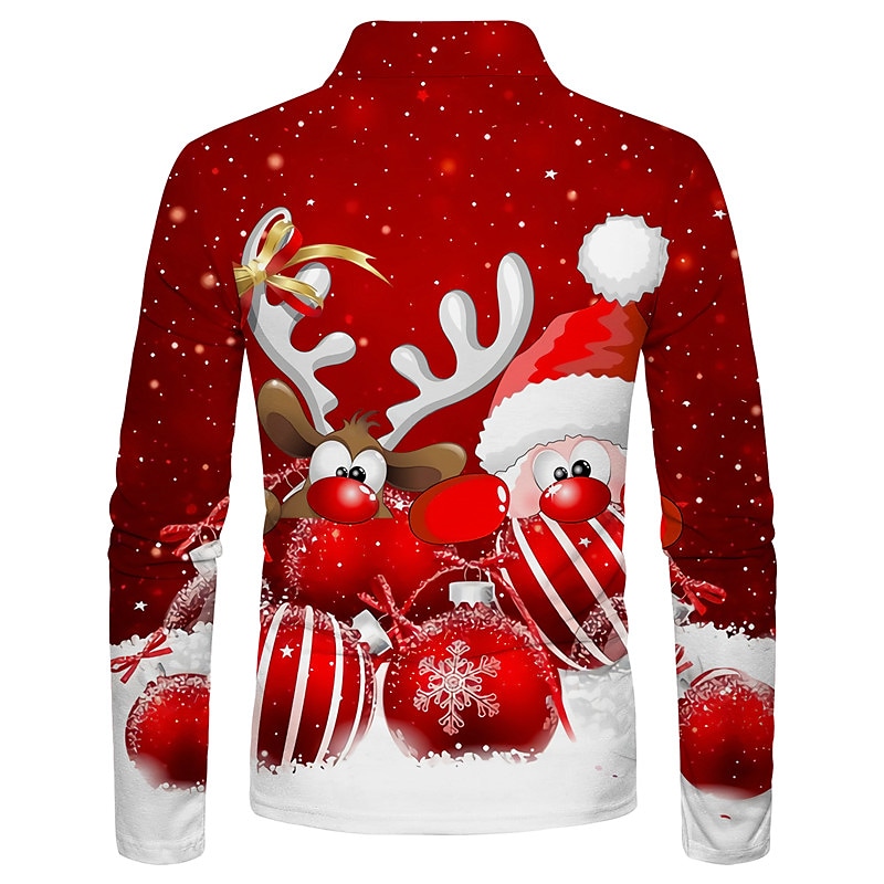 Men's Street 3D Christmas Print Turndown Long Sleeve Polo Shirt